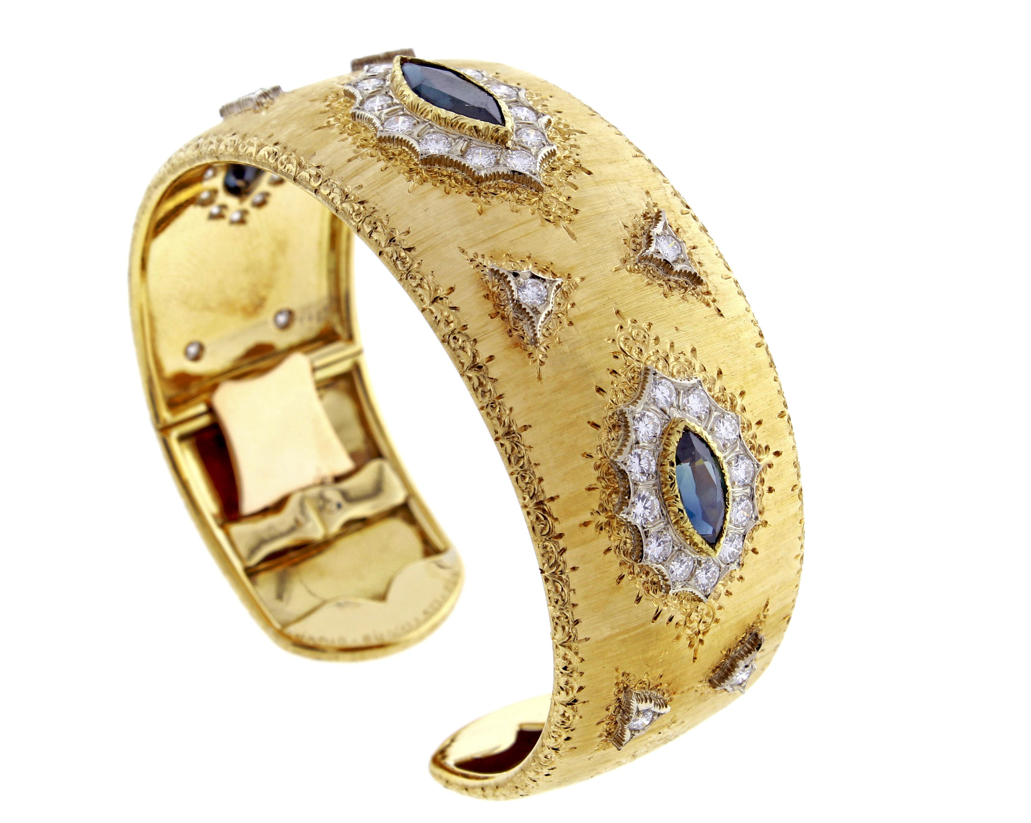 Buccellati Sapphire and Diamond Gold Cuff Bracelet In Good Condition In Bethesda, MD