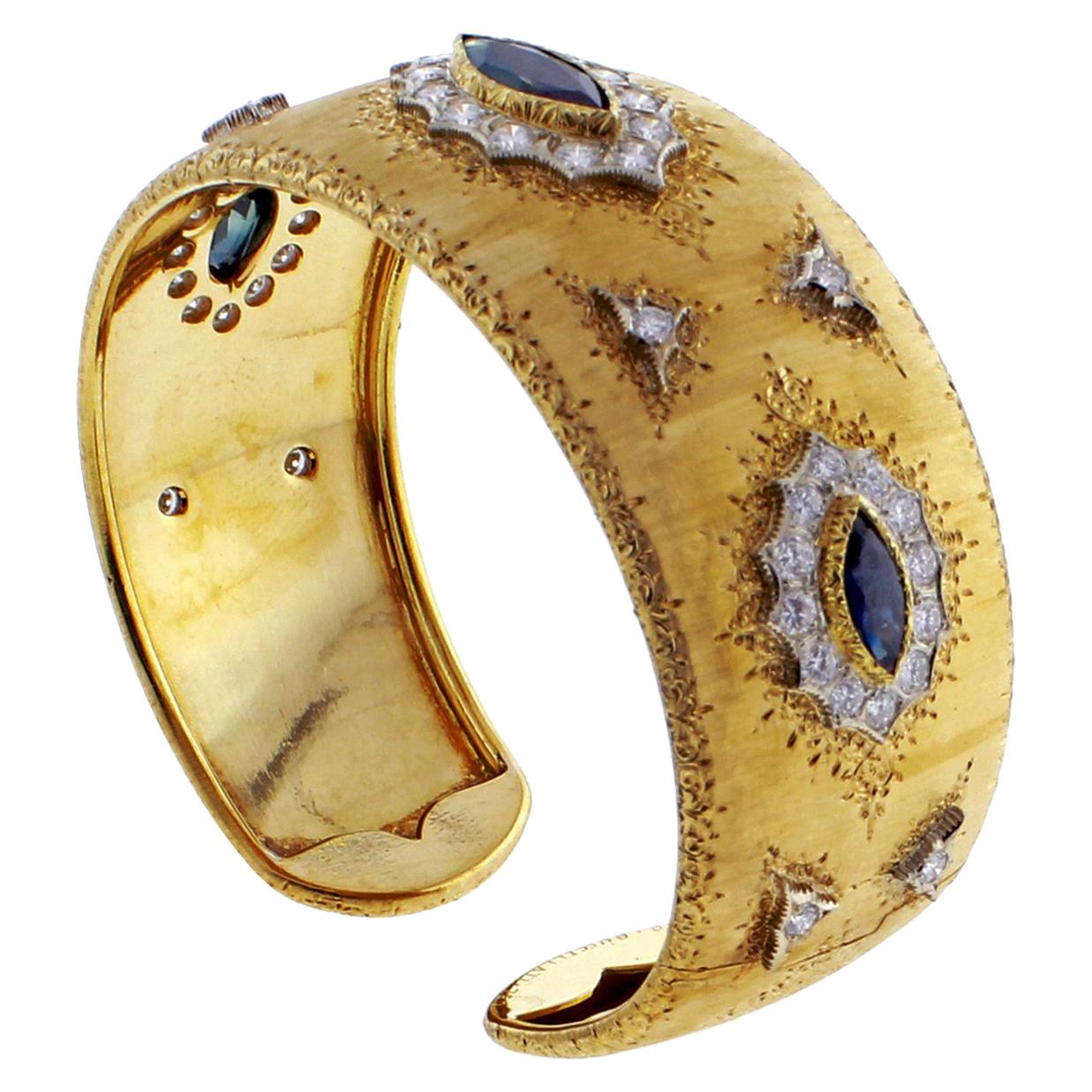 Buccellati Sapphire and Diamond Gold Cuff Bracelet