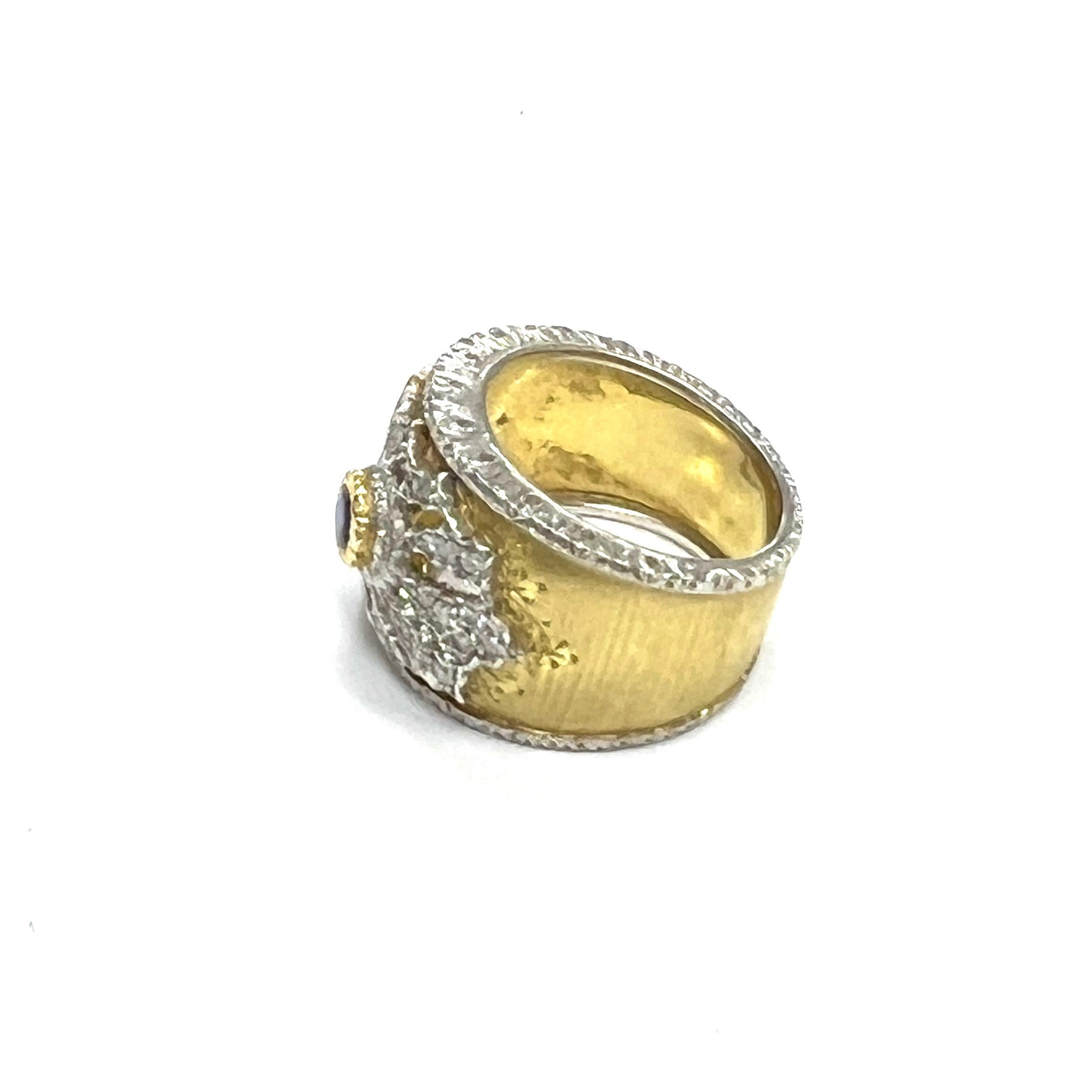 Round Cut Buccellati Sapphire Diamond Gold Ring