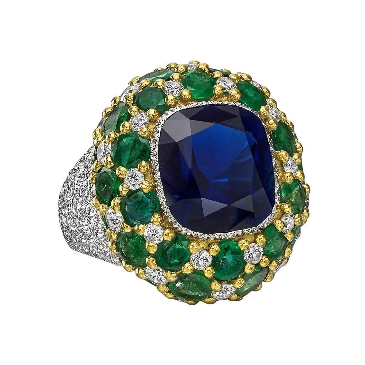 Buccellati Sapphire, Emerald and Diamond Cocktail Ring at 1stDibs