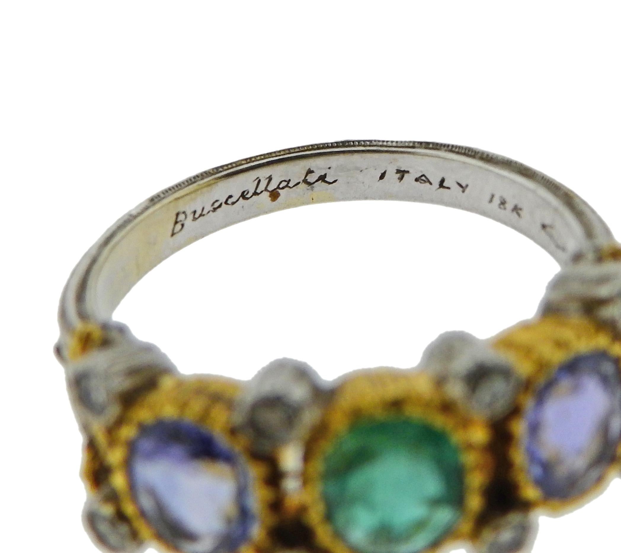 Buccellati Sapphire Emerald Diamond Gold Ring In Excellent Condition In Lambertville, NJ