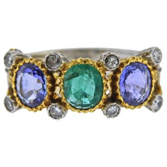 Buccellati Sapphire Emerald Diamond Gold Ring