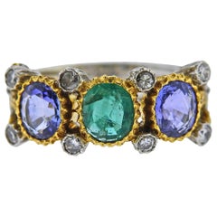 Buccellati Sapphire Emerald Diamond Gold Ring