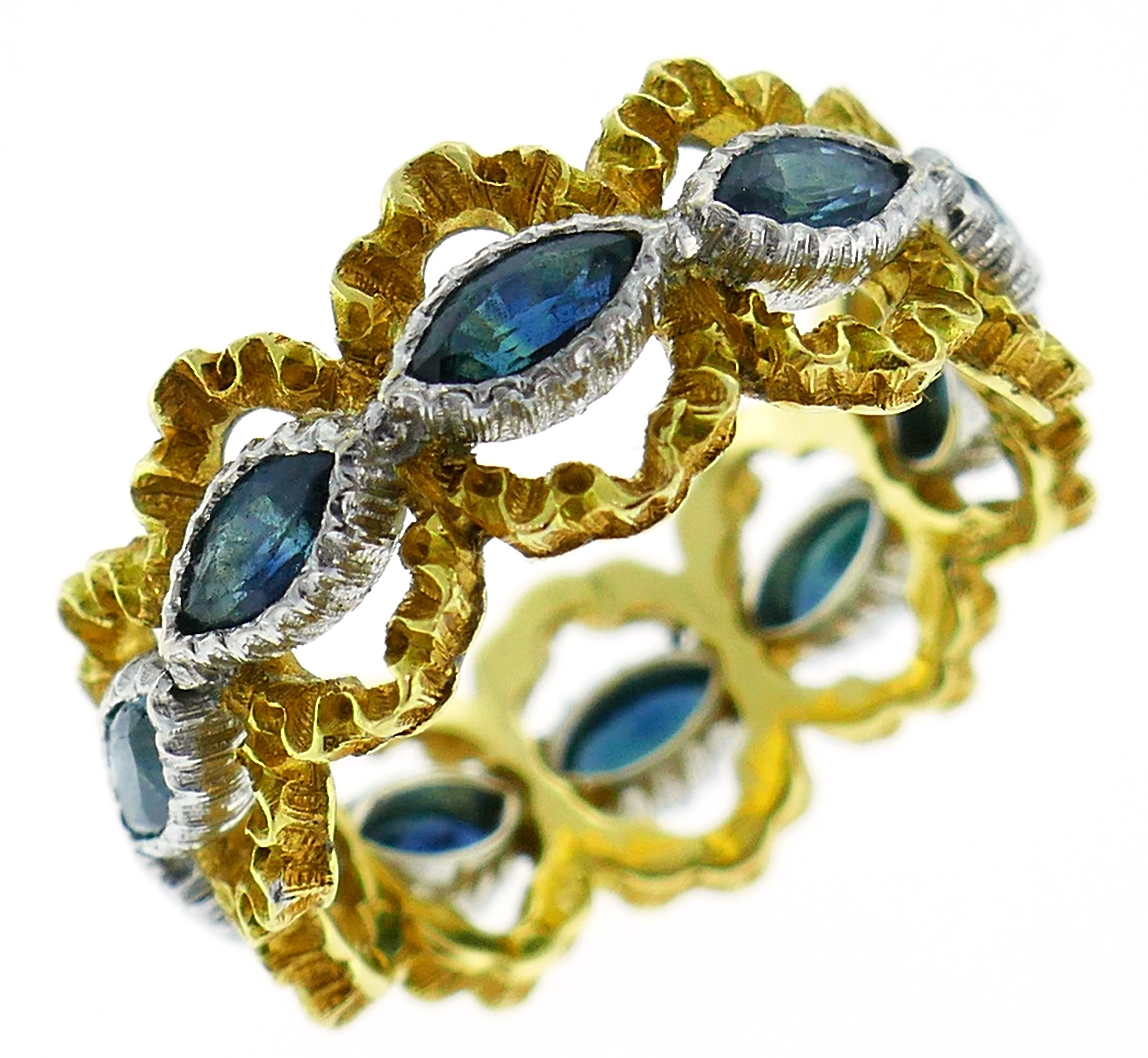 Buccellati Sapphire Gold Lacy Band Ring In Good Condition In Beverly Hills, CA