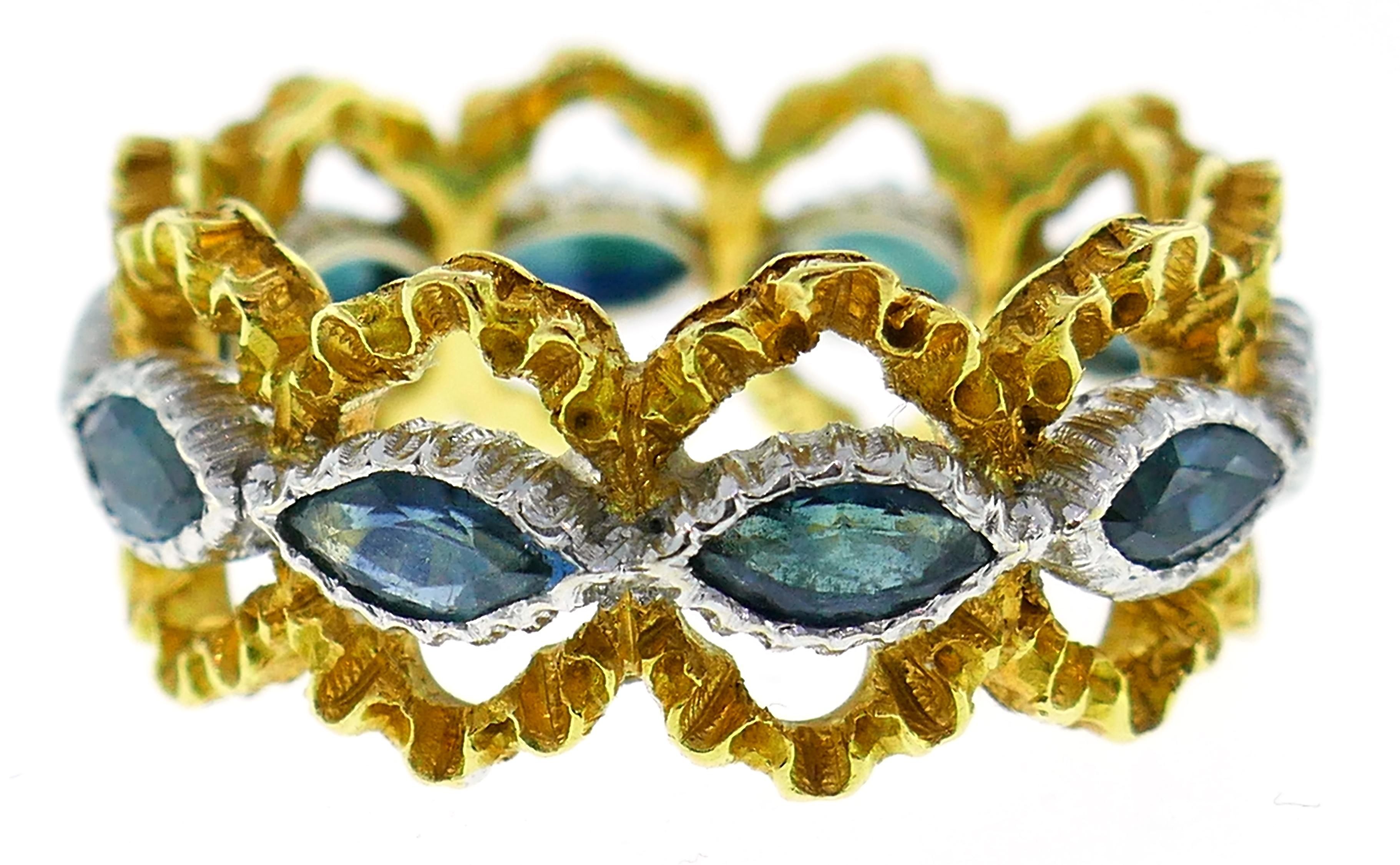 Women's Buccellati Sapphire Gold Lacy Band Ring