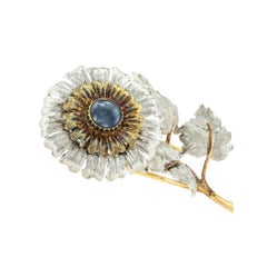 Buccellati Sapphire Gold Silver Sunflower Clip Brooch