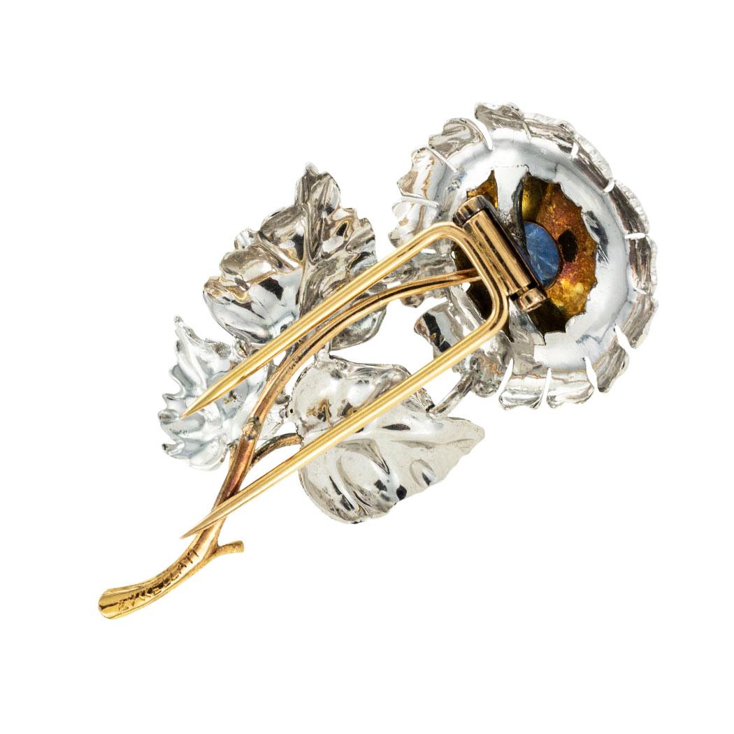 Contemporary Buccellati Sapphire Gold Silver Sunflower Clip Brooch