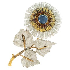 Buccellati Sapphire Gold Silver Sunflower Clip Brooch