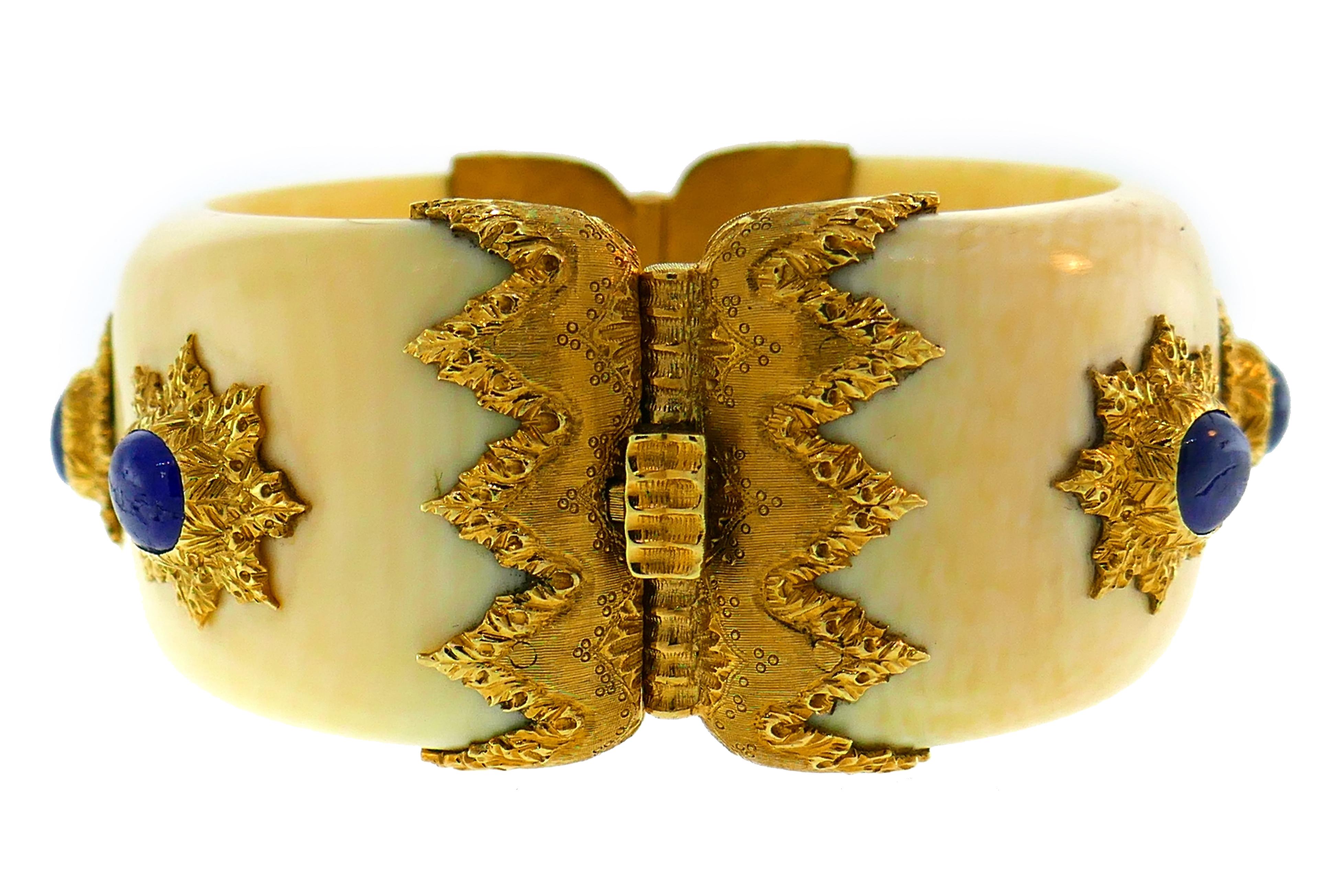 Women's Buccellati Sapphire Yellow Gold Bangle Bracelet Bakelite