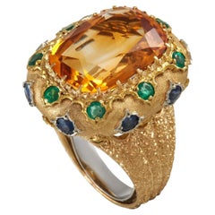 Buccellati Segrinato 18K Yellow Gold Citrine, Sapphire, and Emerald Ring