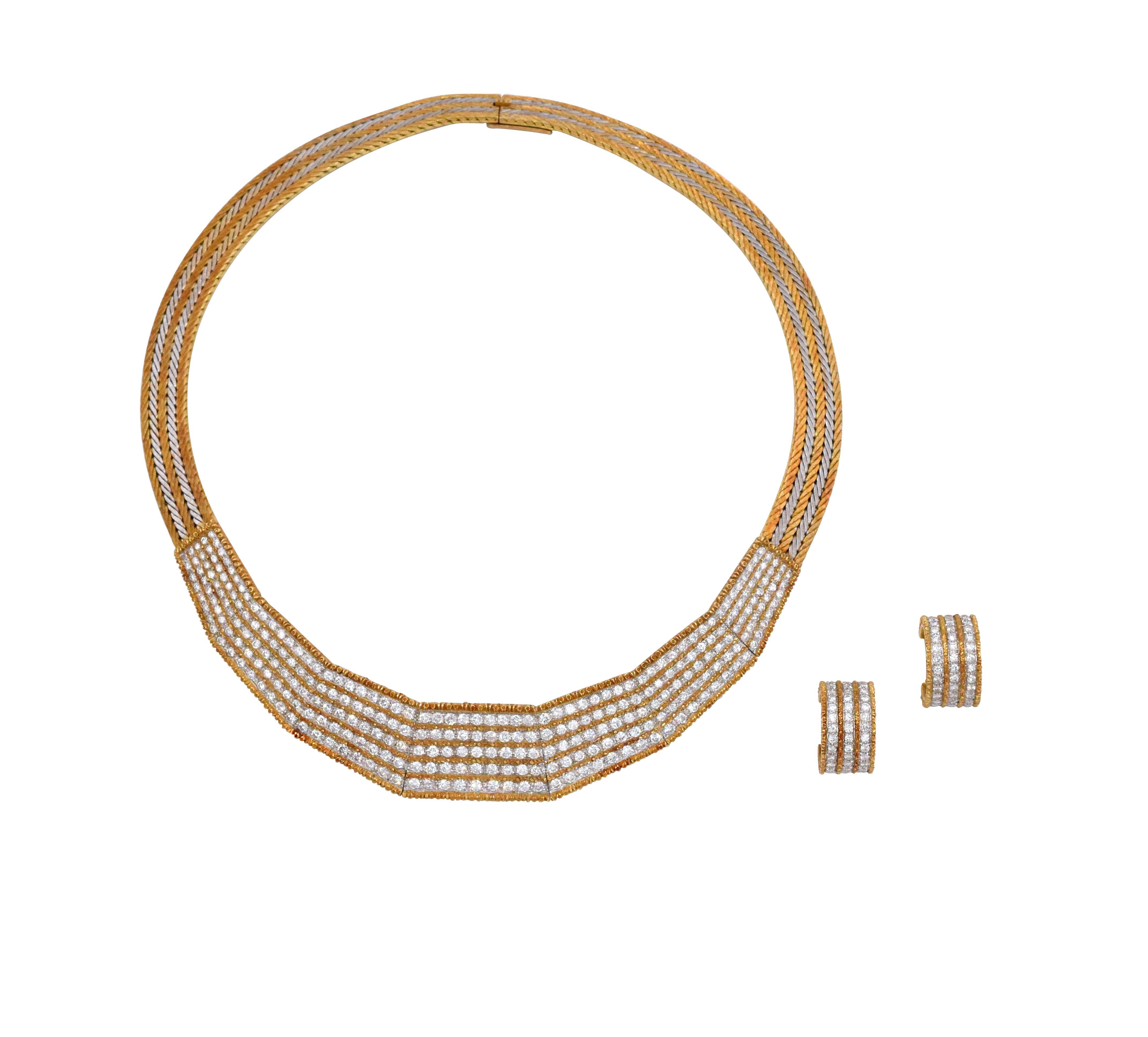 Round Cut Buccellati Set of Diamond Necklace and Earrings