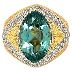 Buccellati Signed Green Tourmaline and Diamond Gold Ring Estate Fine Jewelry