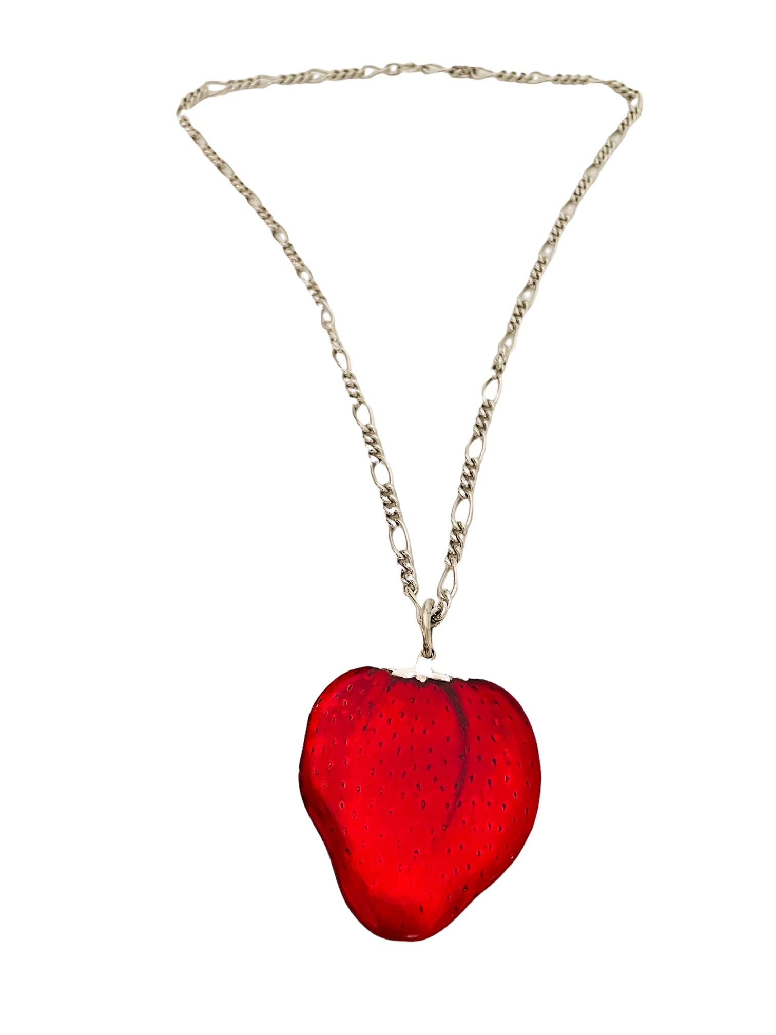 Buccellati Silver and Enamel Strawberry Pendant and Chain 1