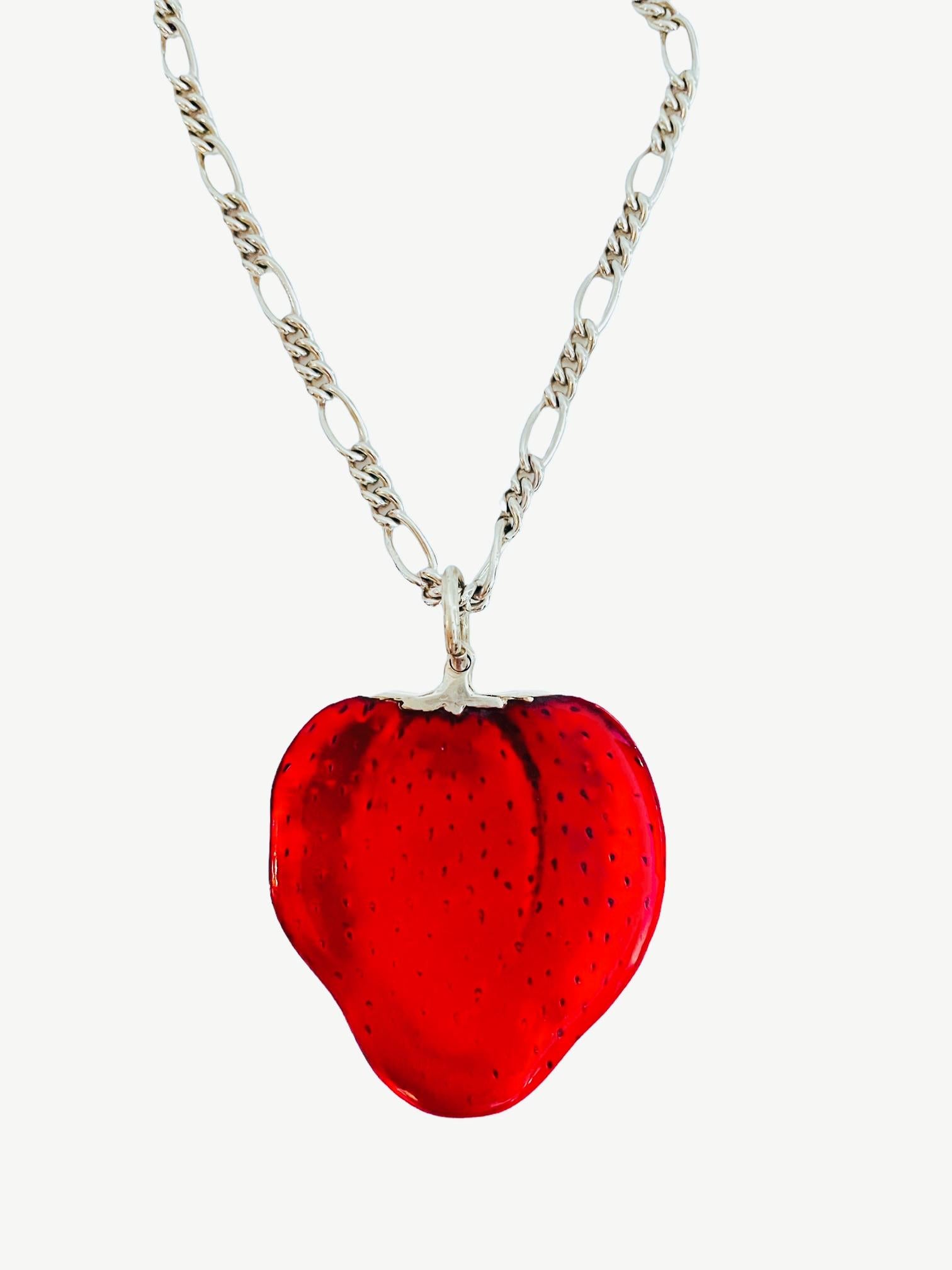 Buccellati Silver and Enamel Strawberry Pendant and Chain 2