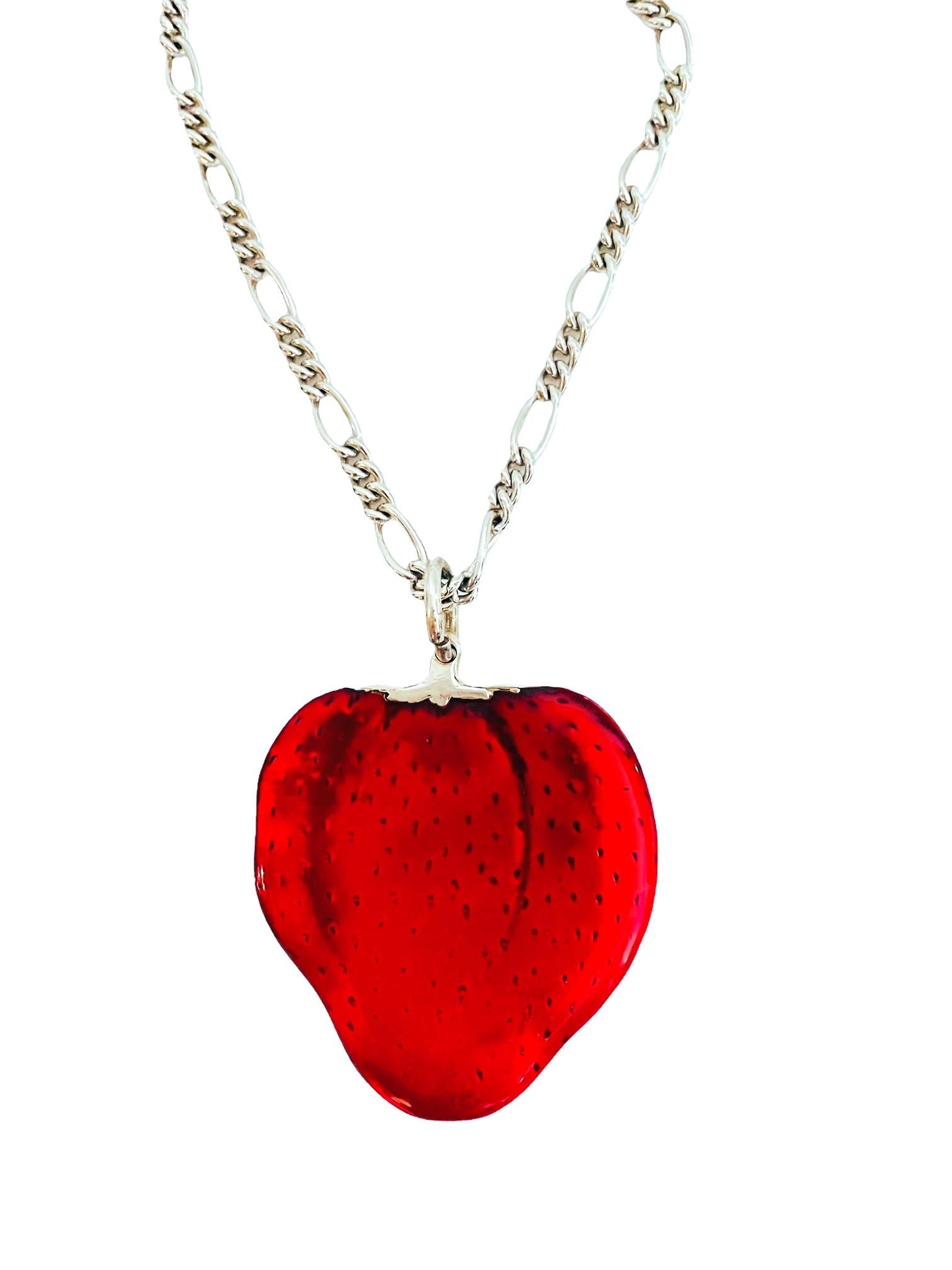 Buccellati Silver and Enamel Strawberry Pendant and Chain 3