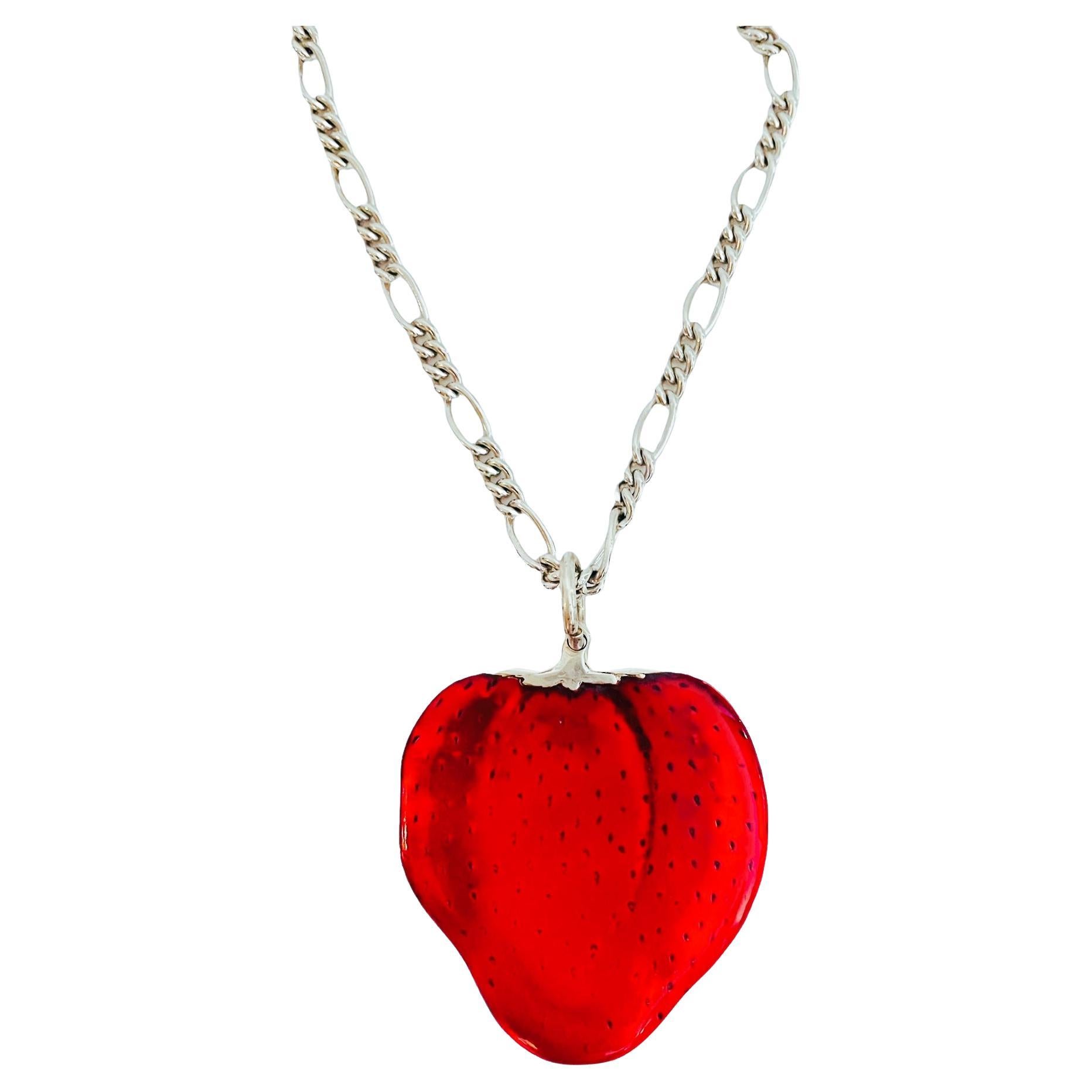 Buccellati Silver and Enamel Strawberry Pendant and Chain