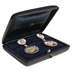 Buccellati Silver and Gold Earrings. Brown Diamond Cluster Earrings 14k Yellow