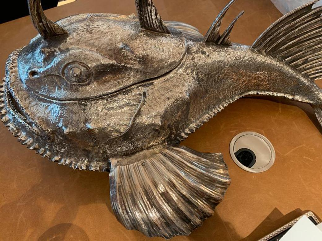 Italian Buccellati Silver Sea Angler Fish Centerpiece For Sale