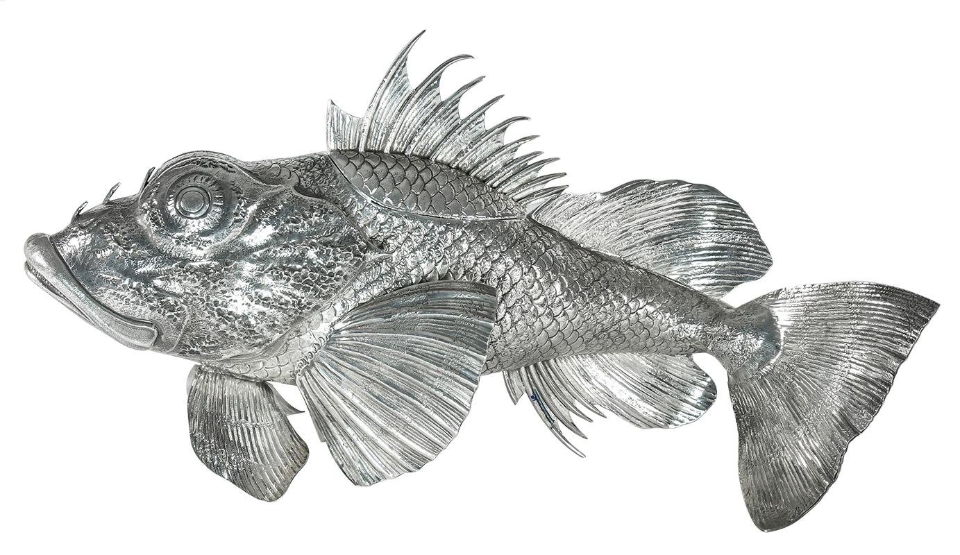 Italian Buccellati Silver Sea Rock Fish Centerpiece For Sale