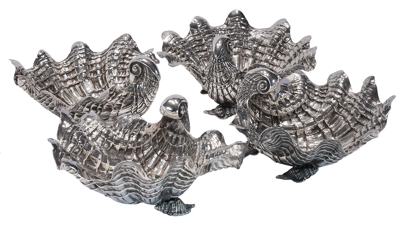 Carved Buccellati Silver Seashell Centerpiece Suite For Sale