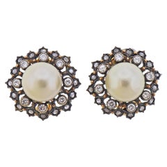Buccellati South Sea Pearl Diamond Gold Silver Earrings