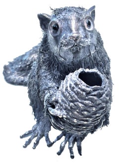 Buccellati Squirrel with Pinecone, Vintage Italian Silver Sculpture, circa 1970s