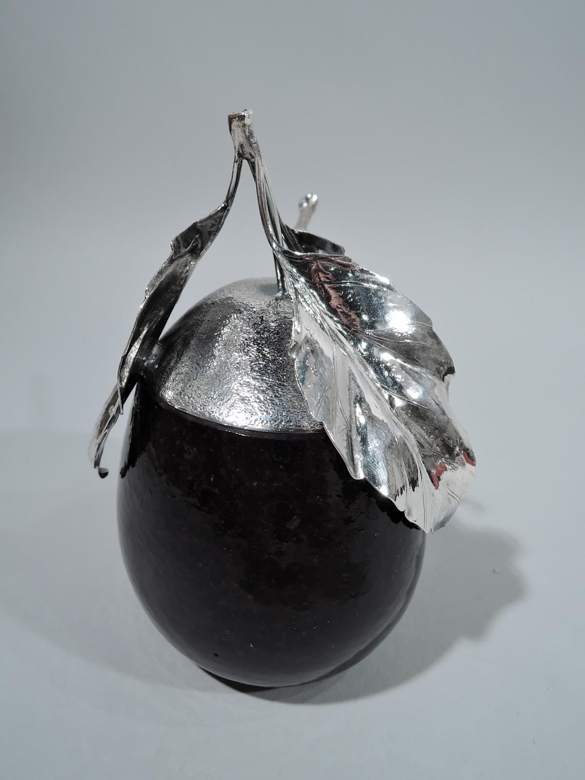 Modern Buccellati Sterling Silver and Murano Glass Plum Jam Jar with Spoon
