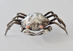 Buccellati Sterling Silver Crab Pill Box with Pink Coral Eyes