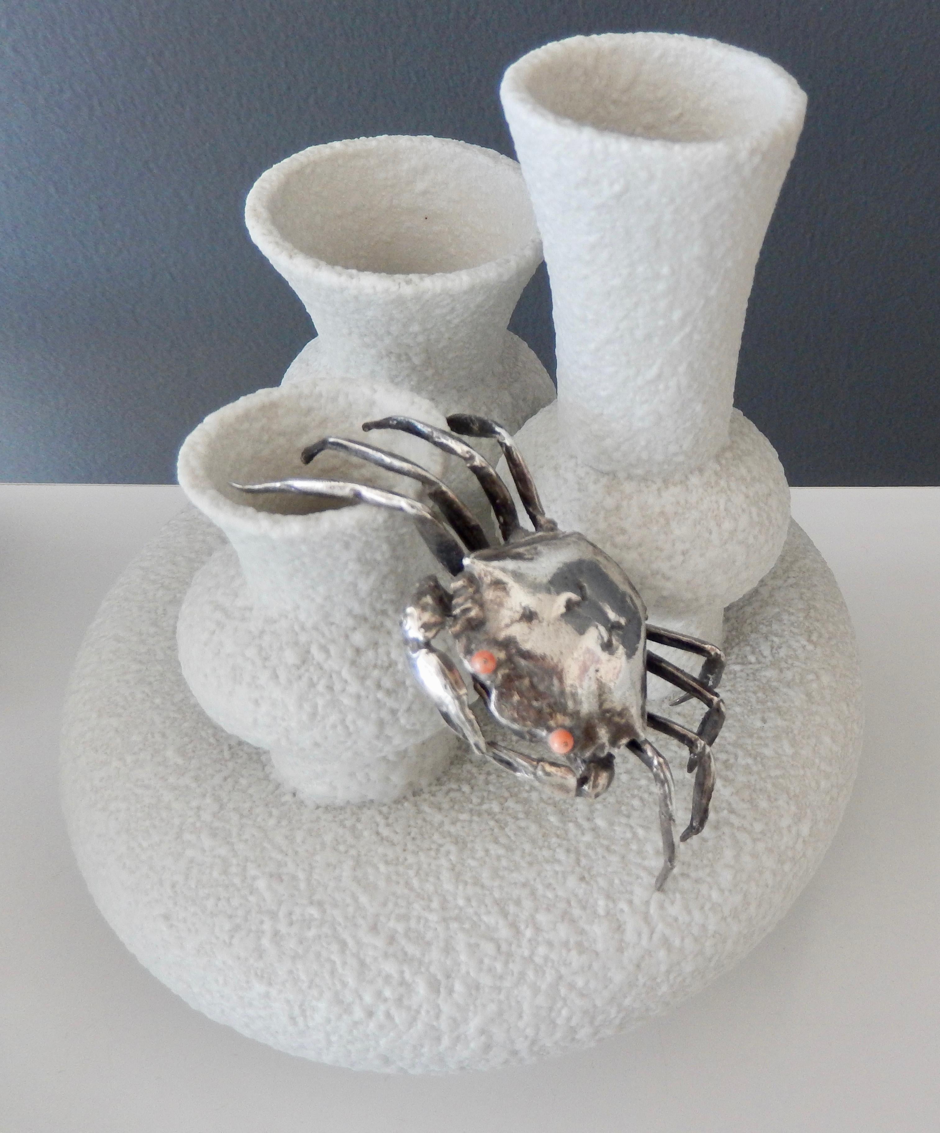 Buccellati Sterling Silver Crab Pill Box with Pink Coral Eyes 2