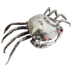 Buccellati Sterling Silver Crab Pill Box with Pink Coral Eyes