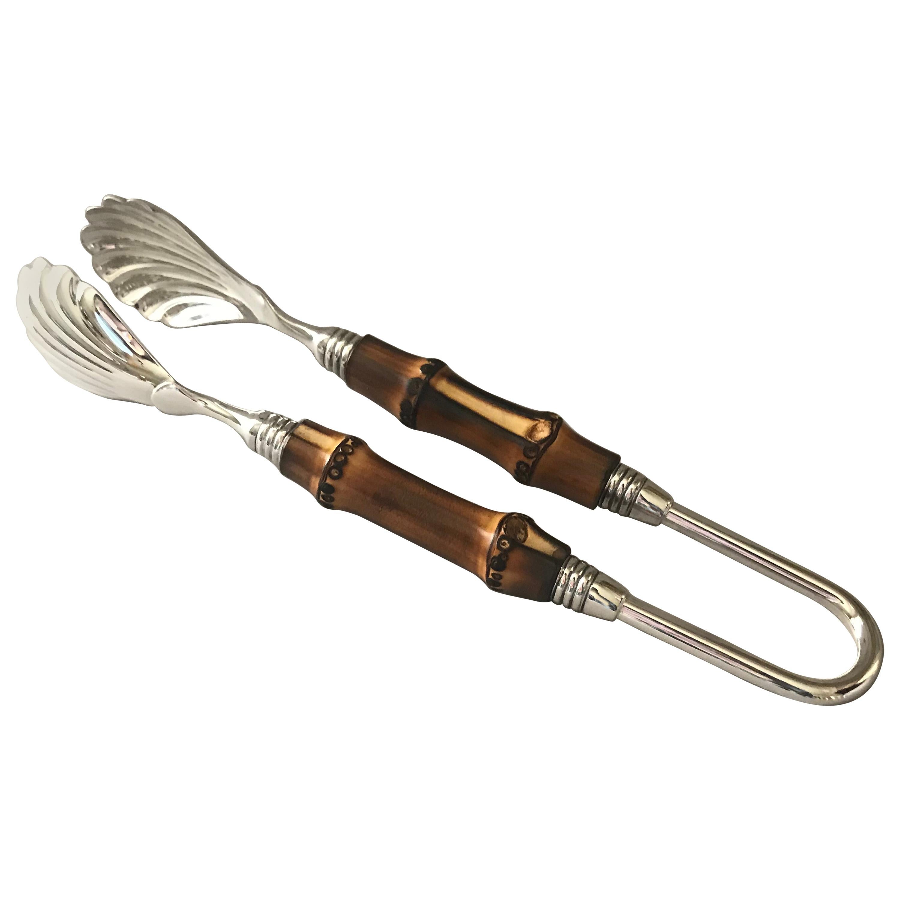 Buccellati Sterling Silver Cutlery Pattern "TAHITI" Ice Tongs For Sale
