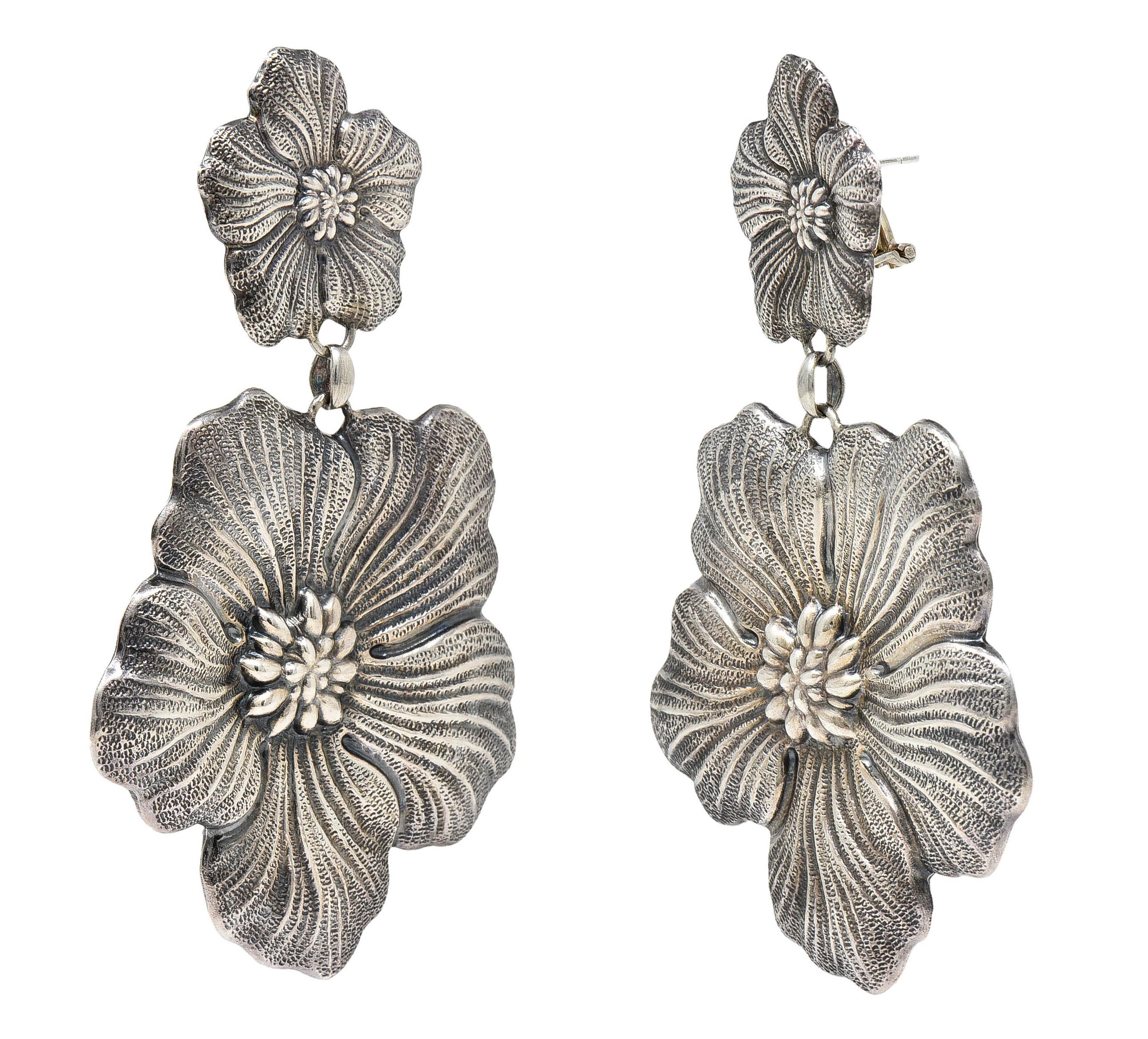 Buccellati Sterling Silver Gardenia Blossom Flower Drop Earrings 1