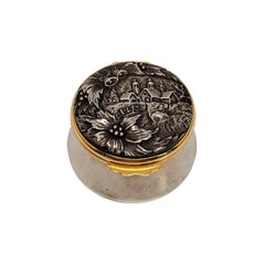 Buccellati Sterling Silver Gold Rim Round Box with Pouch and Box
