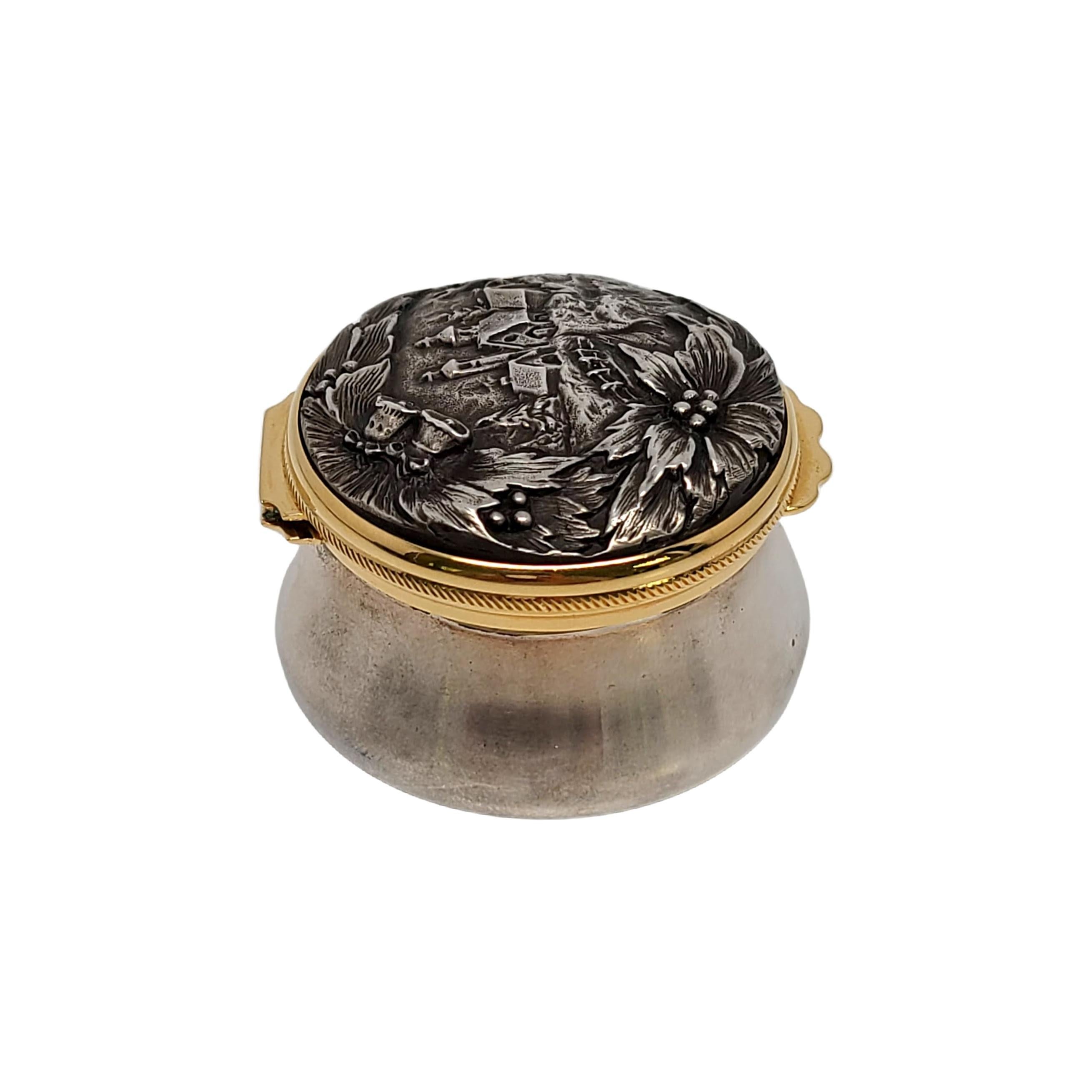 Buccellati Sterling Silver Gold Rim Round Box with Pouch and Box In Good Condition In Washington Depot, CT