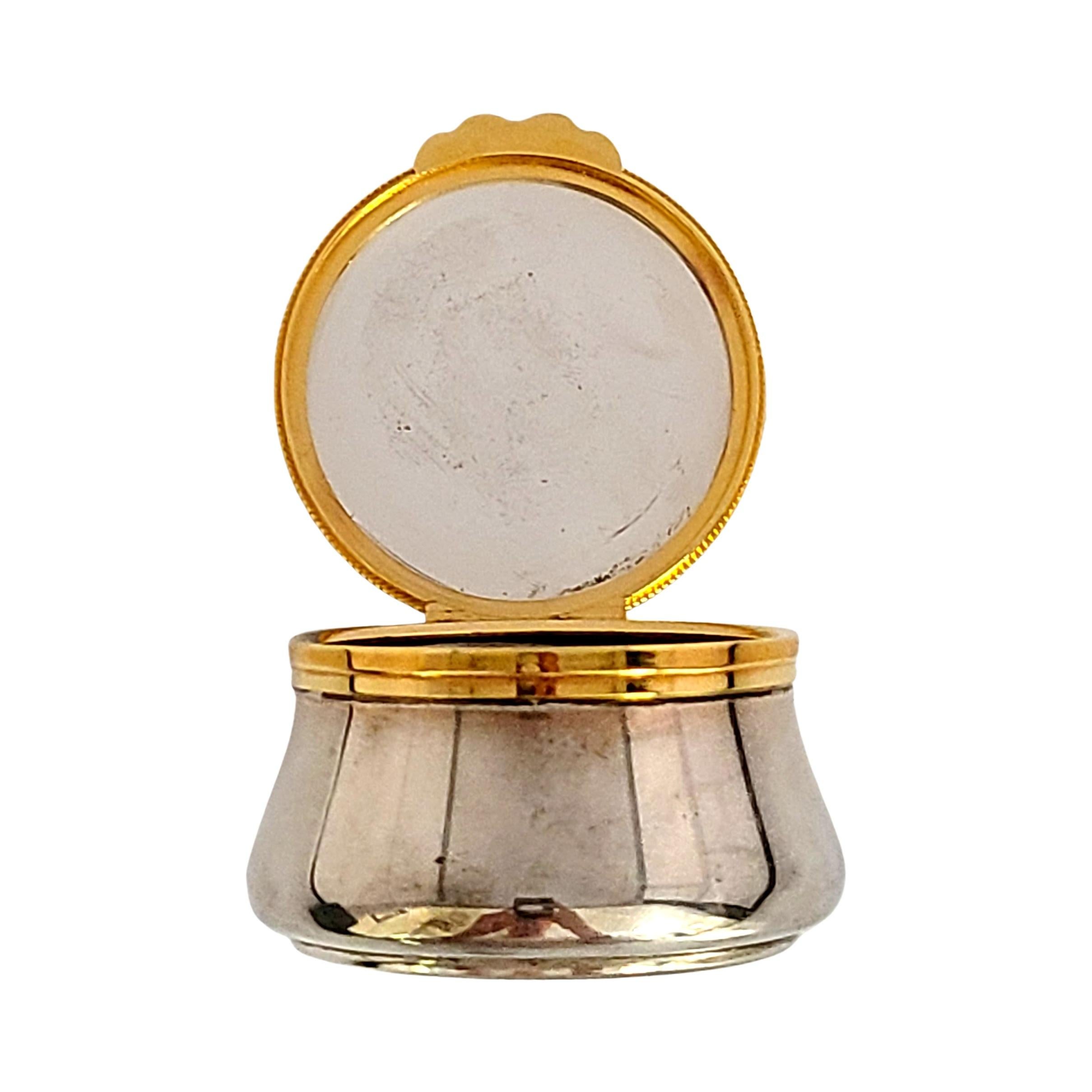 Buccellati Sterling Silver Gold Rim Round Box with Pouch and Box 1