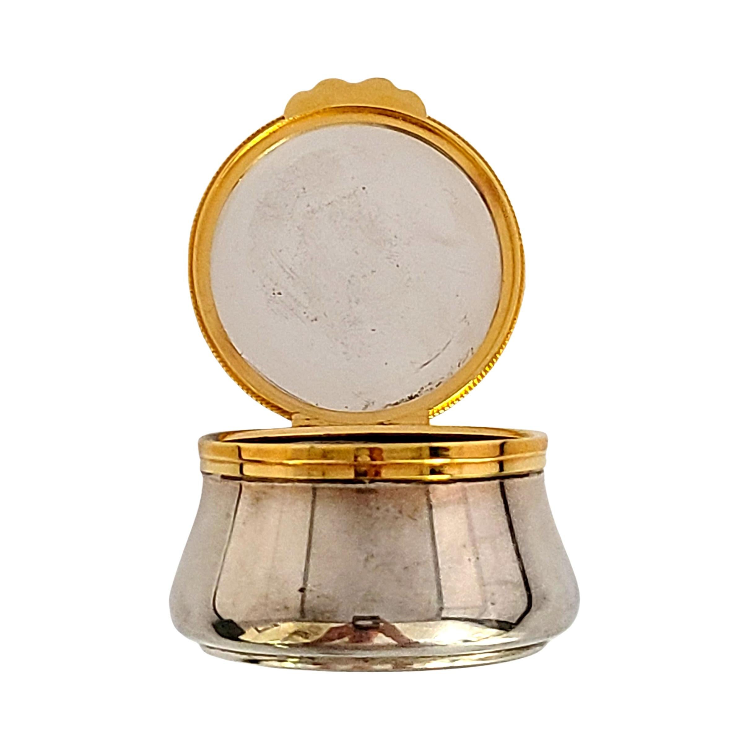 Buccellati Sterling Silver Gold Rim Round Box with Pouch and Box 2