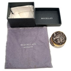Buccellati Sterling Silver Gold Rim Round Box with Pouch and Box