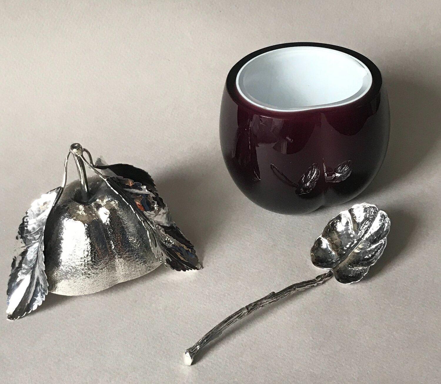 Art Nouveau Buccellati Sterling Silver Jam Jar with Spoon For Sale