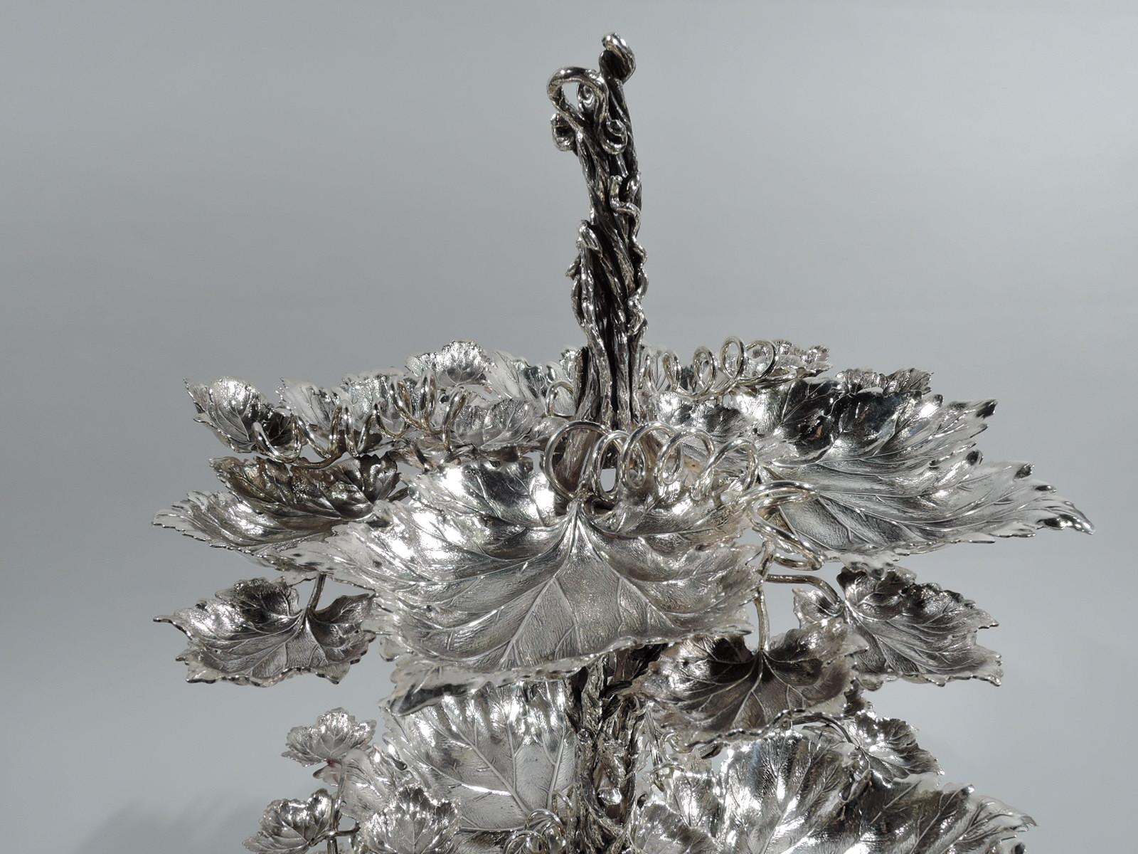Modern Buccellati Sterling Silver Leaf and Branch 3-Tier Serving Stand
