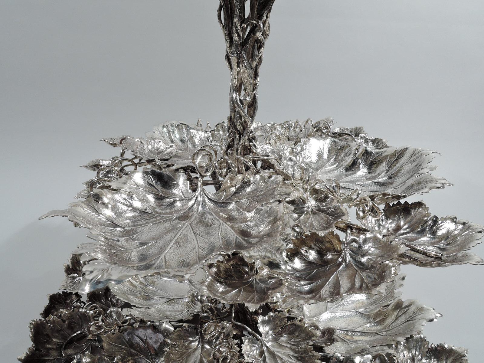 Italian Buccellati Sterling Silver Leaf and Branch 3-Tier Serving Stand
