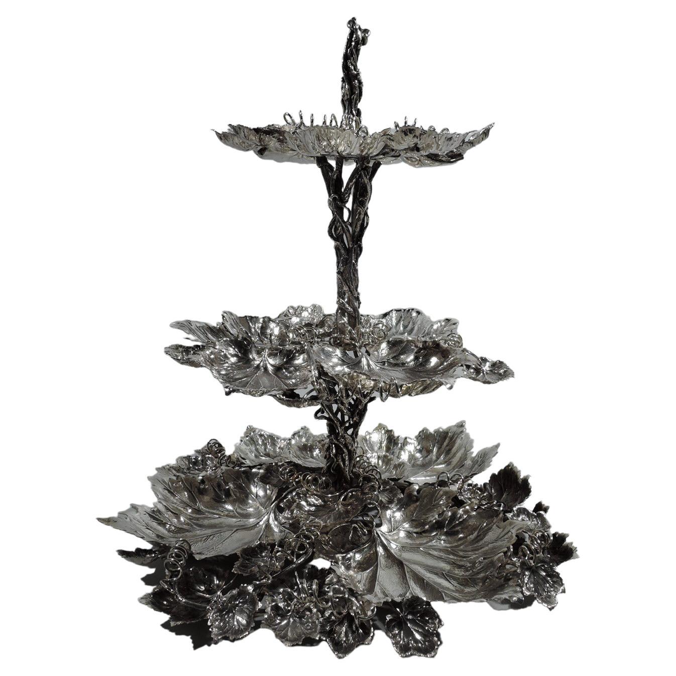 Buccellati Sterling Silver Leaf and Branch 3-Tier Serving Stand