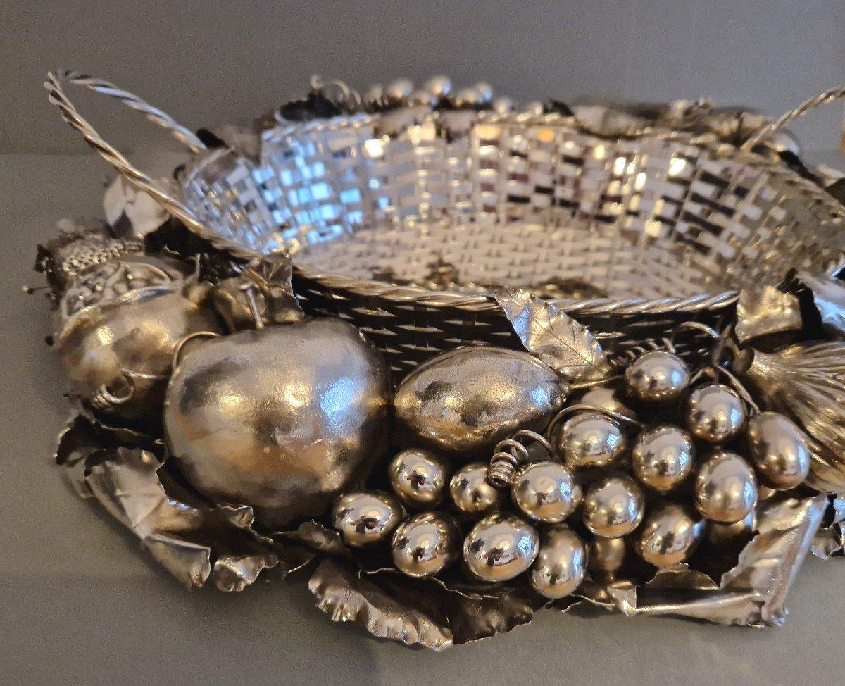 Cesta de centro de mesa naturalista Buccellati de plata de ley Italiano en venta