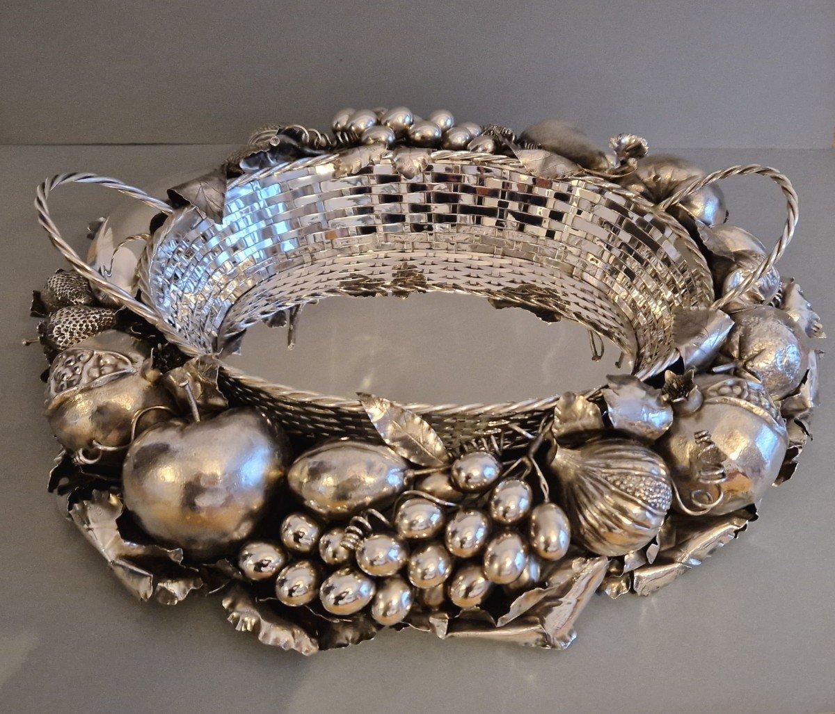 Cesta de centro de mesa naturalista Buccellati de plata de ley finales del siglo XX en venta