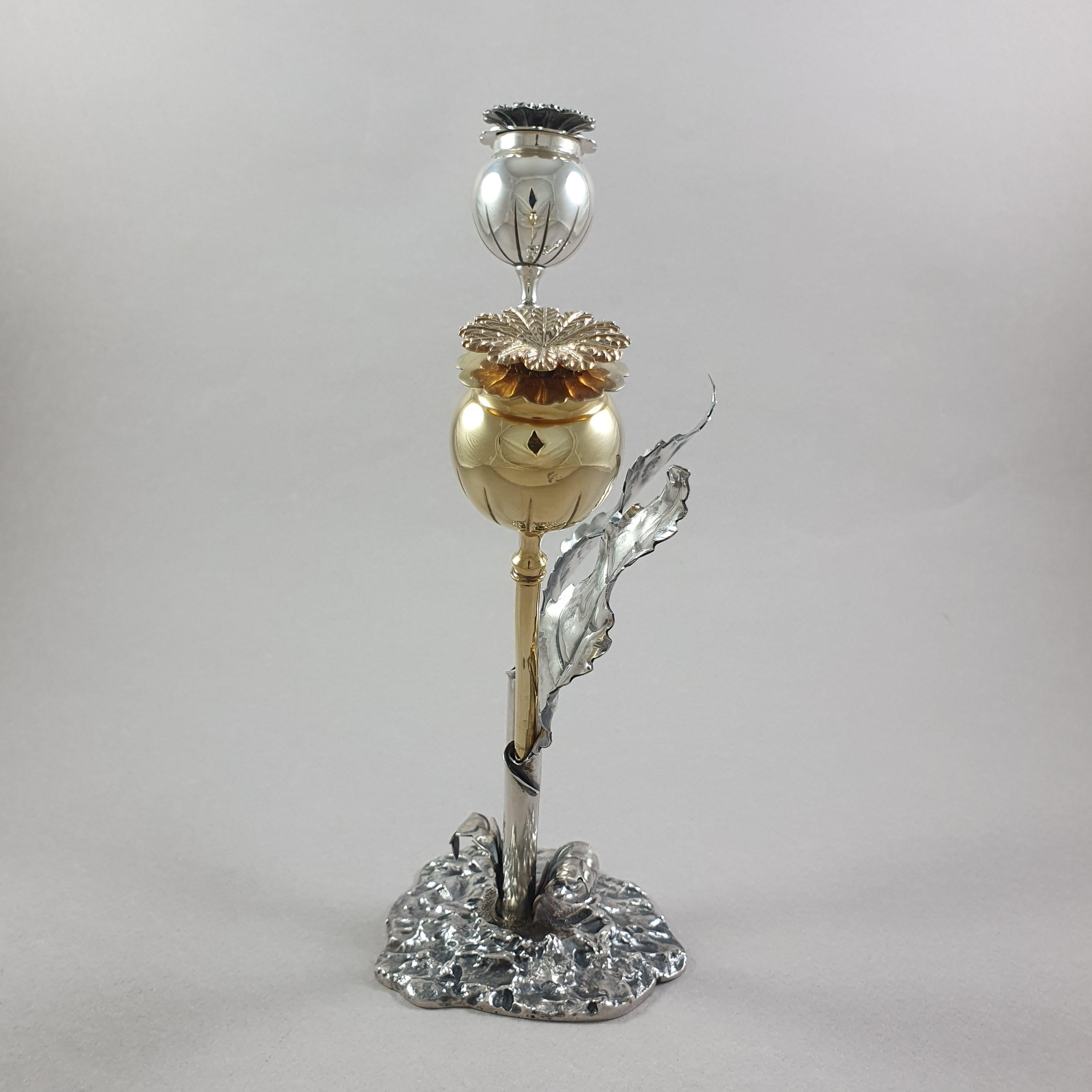 Buccellati Sterling Silver Salt & Pepper Shakers Figural Stem Flowers Italian In Excellent Condition In Saint-Ouen, FR