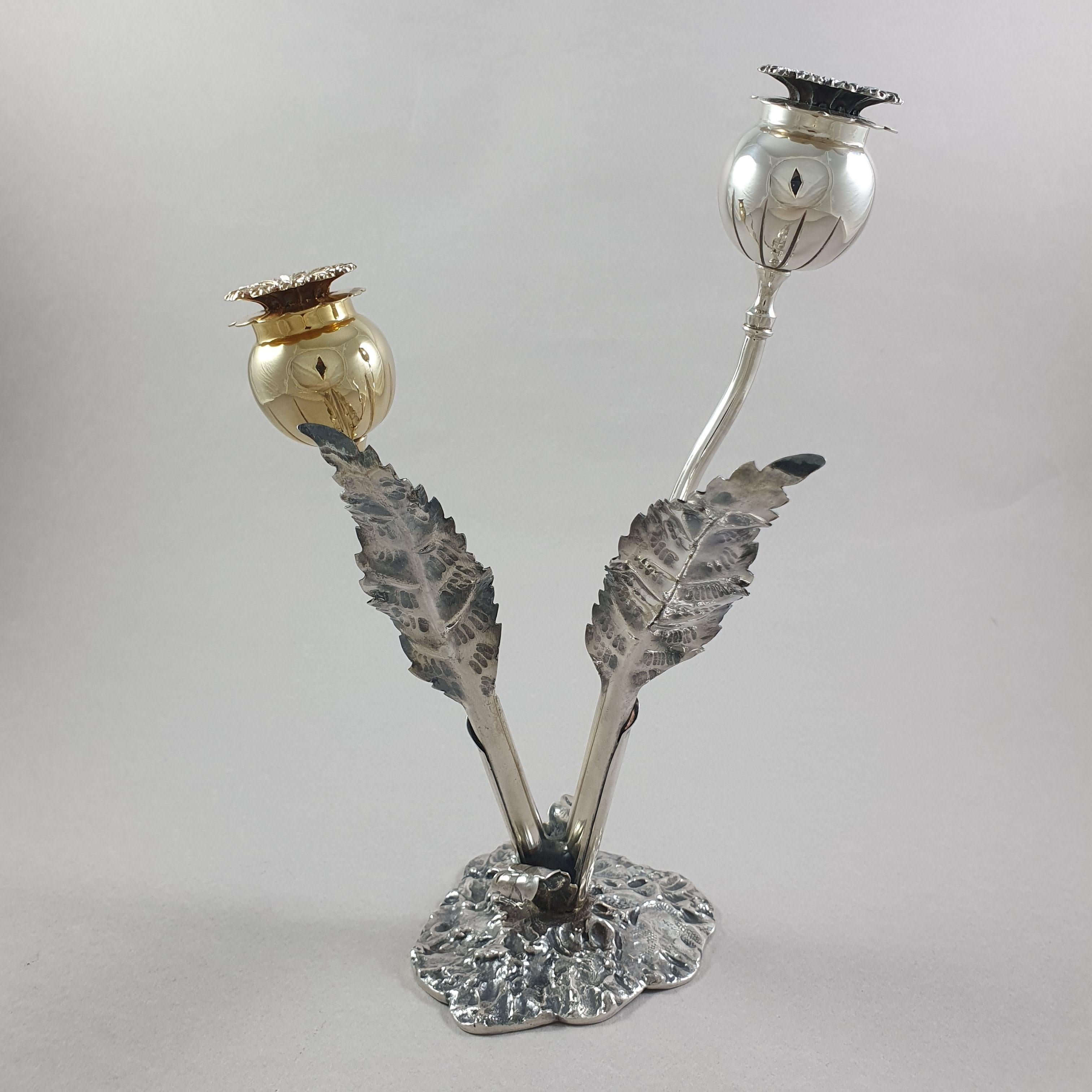 Late 20th Century Buccellati Sterling Silver Salt & Pepper Shakers Figural Stem Flowers Italian