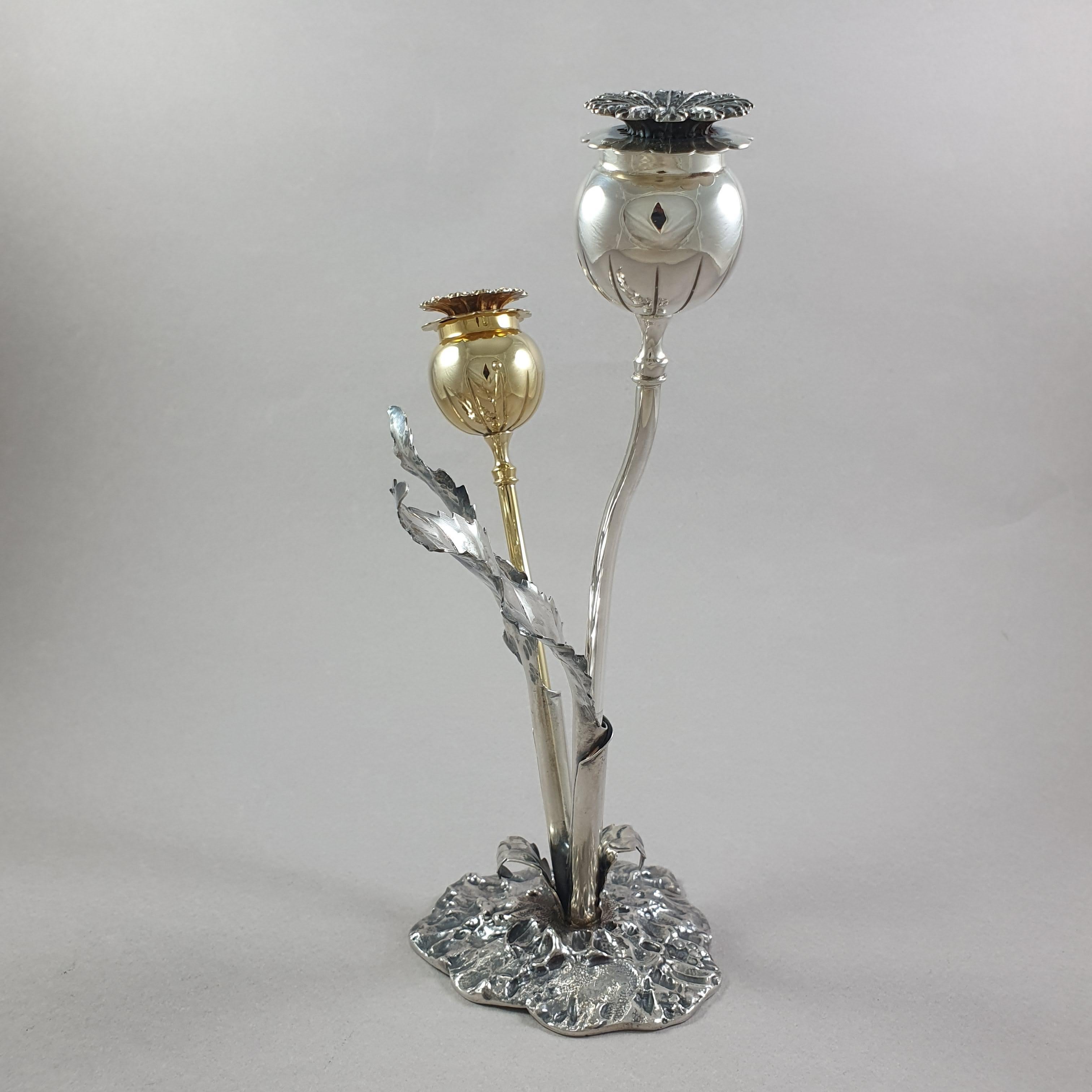 Buccellati Sterling Silver Salt & Pepper Shakers Figural Stem Flowers Italian 1