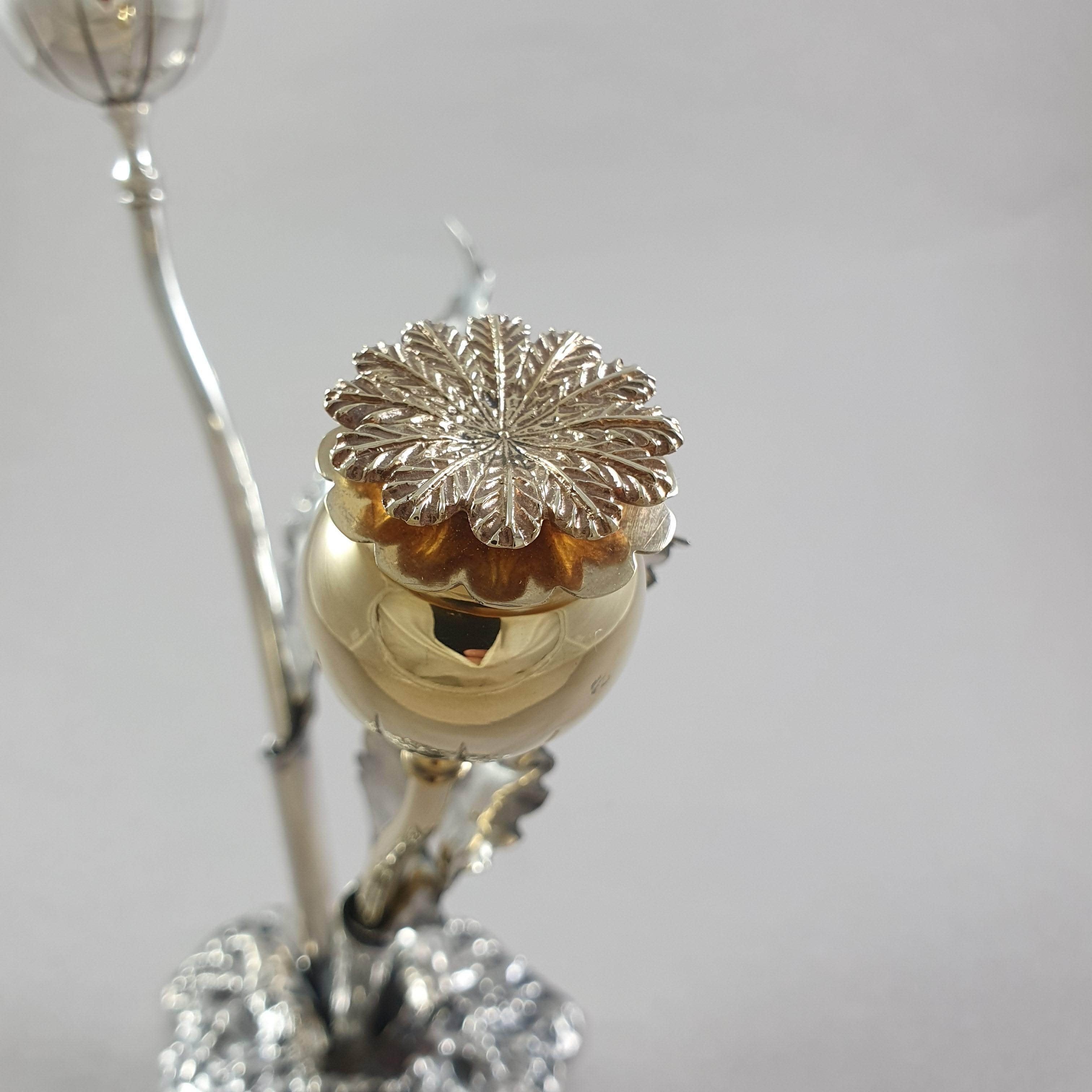 Buccellati Sterling Silver Salt & Pepper Shakers Figural Stem Flowers Italian 3