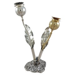 Retro Buccellati Sterling Silver Salt & Pepper Shakers Figural Stem Flowers Italian