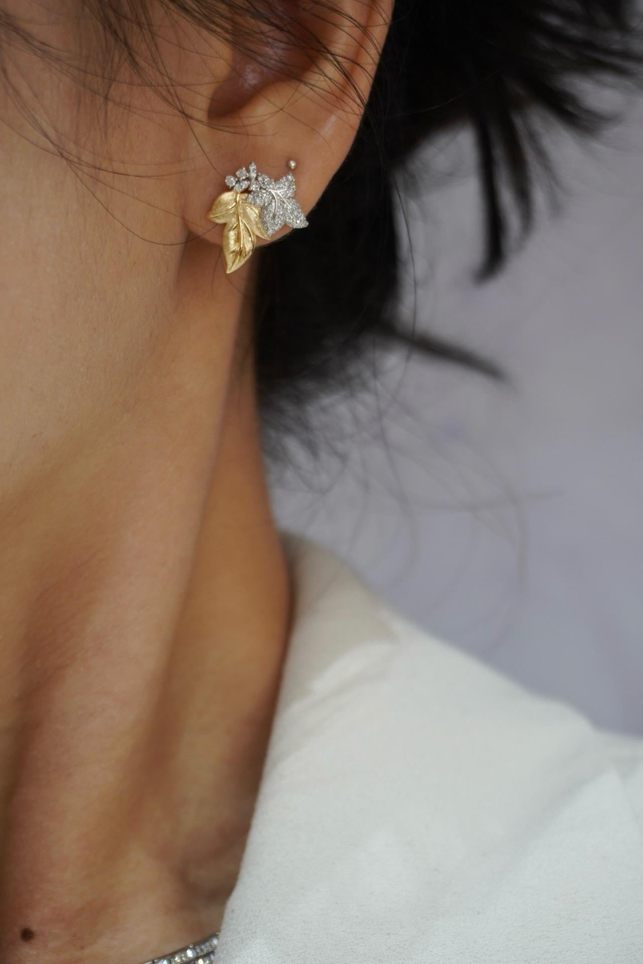 Buccellati - Style 18K Gold Zweifarbige Diamantblatt-Ohrringe

Diamanten: 0,52ct

Diese Ohrringe vereinen 