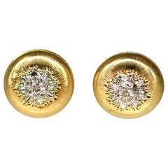 Buccellati Style Classic 18 Karat Gold and Diamond Button Earrings